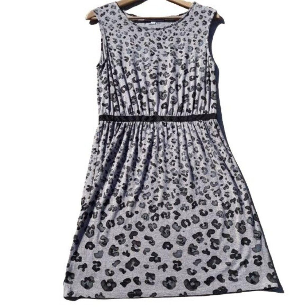 Ann Taylor Loft Dress Jersey Knit Sleeveless Gathered Ribbon Waist Leopard‎ Sz S